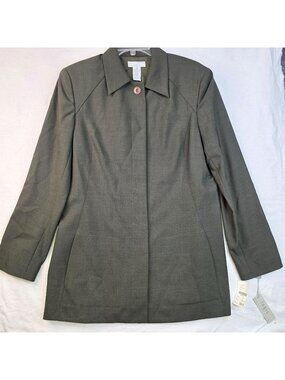 August Silk Logic Wool Blend Blazer 12 Green Minimalist Office Career Academia
